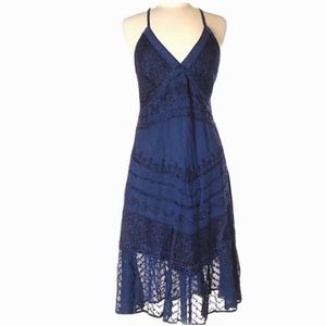 Pyramid Collection Midnight Blue Boho Dress Embroidered Beaded XL